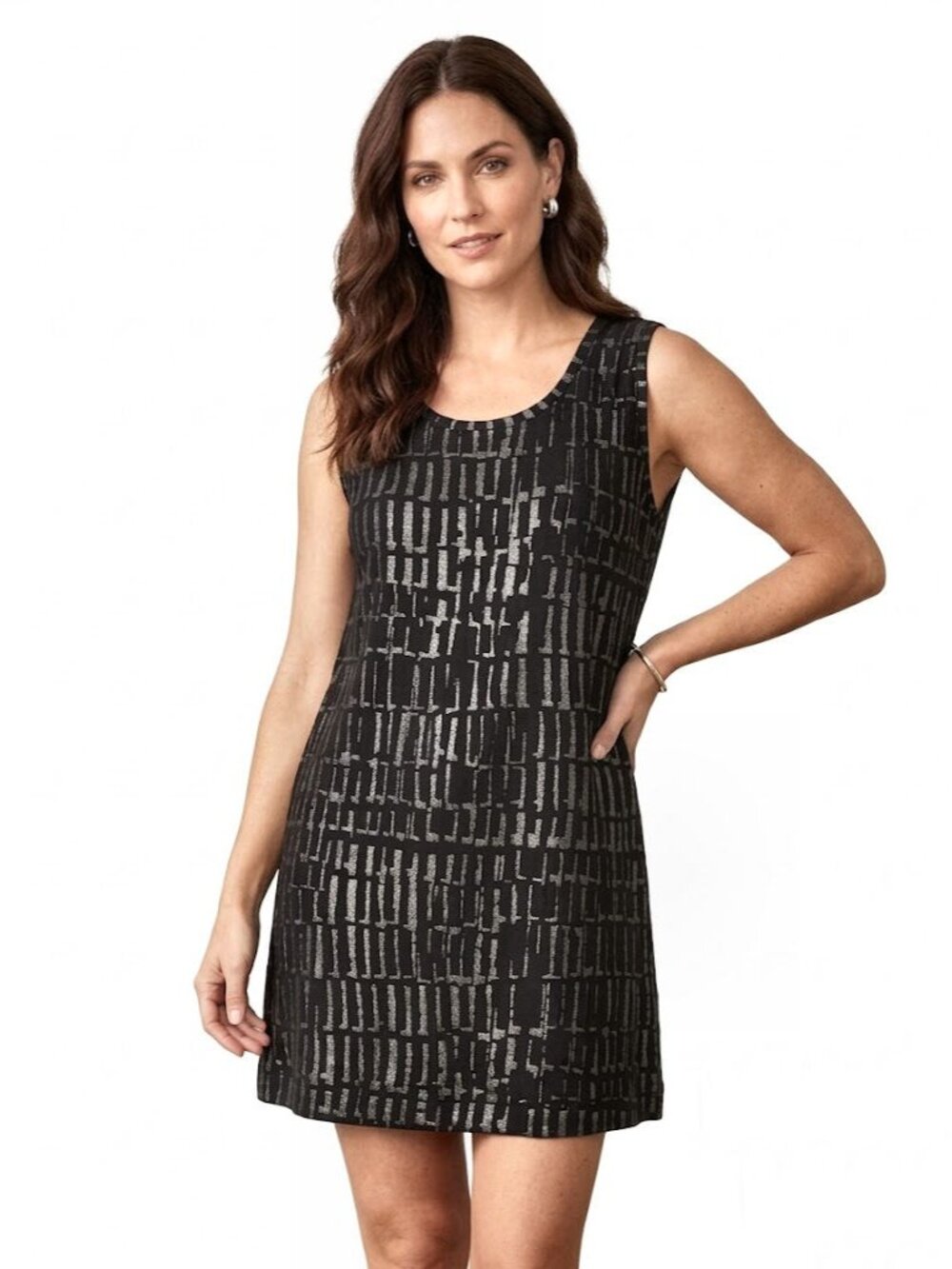 Tomas Maier Italy Metallic Geometric Tank Top Tunic, Black, Womens Size 4